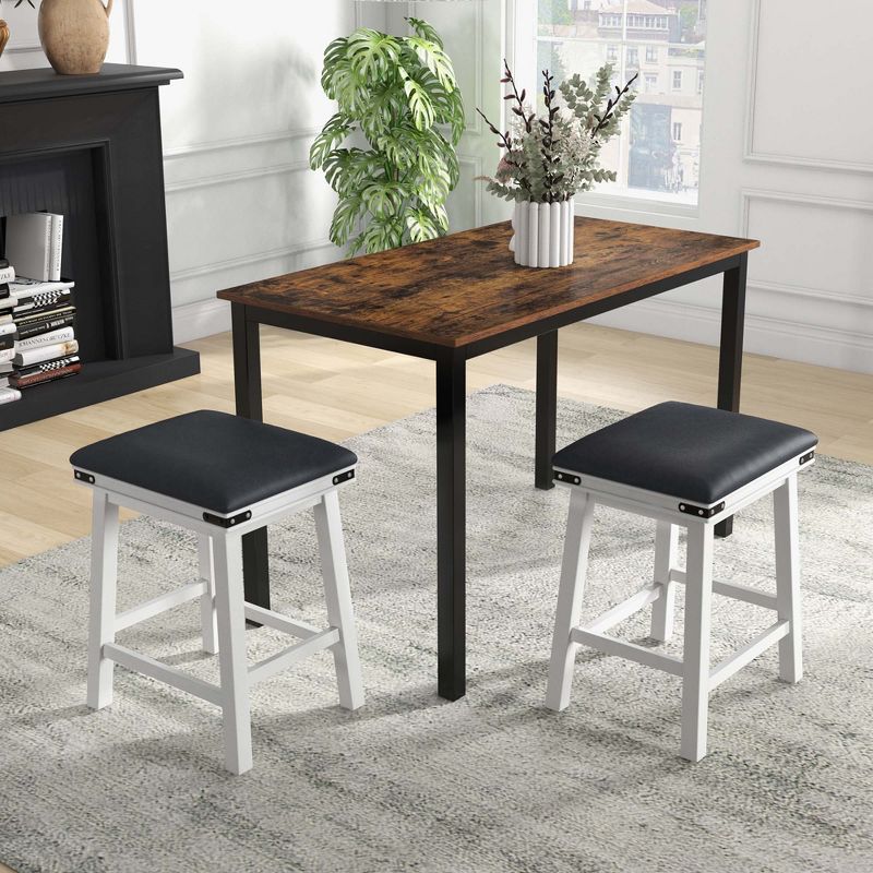 Costway 24'' Dining Bar Stool Set of 2 Counter Height Padded Seat Wood Frame Kitchen Brown/White, 4 of 8