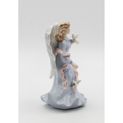 Ceramic Angel Holding Dove Music Box in Blue