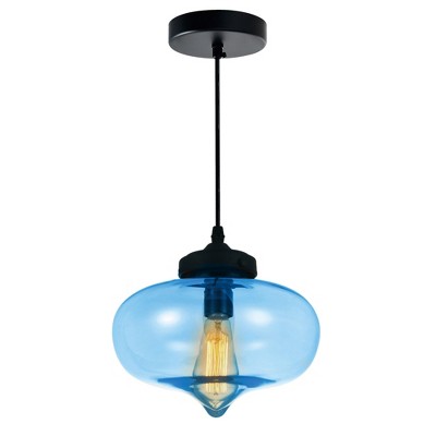 CWI Lighting Glass 1 Light Down Mini Pendant With Blue Finish