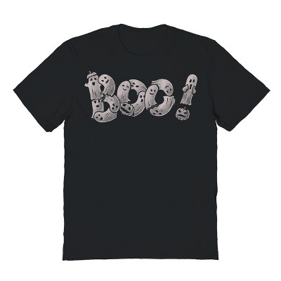 Rerun Island Men's Boo - Funny Cute Ghost Typography Halloween Gift Halloween Short Sleeve Graphic Cotton T-Shirt