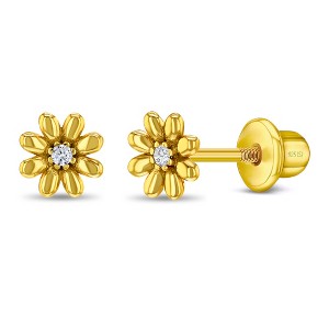 Girls' Puffed Blossom Screw Back Gold Plated Sterling Silver Earrings - In Season Jewelry - 1 of 4