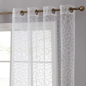 HLC.ME Audrey Embroidered Sheer Voile Light Filtering Grommet Curtain Panels - Set of 2 - 1 of 4