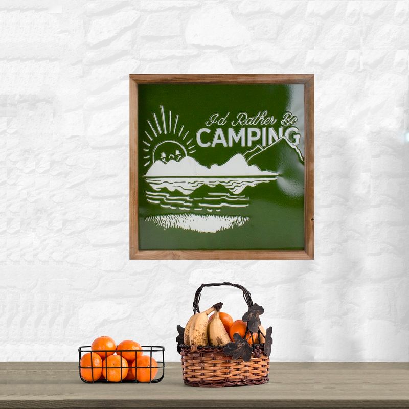 Raz Imports 14” Green and White I'd Rather Be Camping Metal Wall Art, 2 of 5