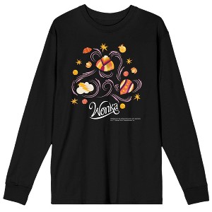 Wonka 2023 Colorful Candies Crew Neck Long Sleeve Black Adult Tee - 1 of 2