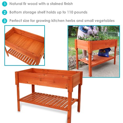 Sunnydaze Stained Fir Wood Raised Garden Bed with Shelf