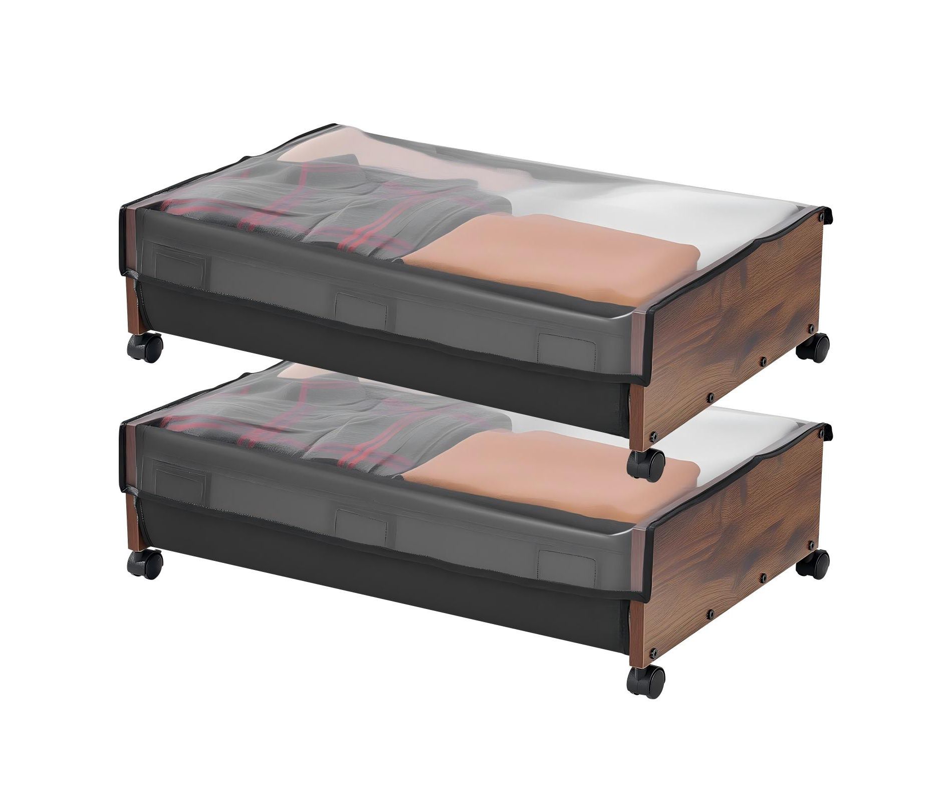 Under Bed Storage with Wheels, Rolling Underbed Storage Bins with Lockable Casters, 2 Pack