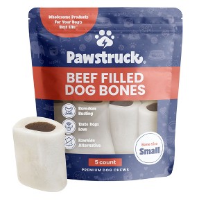 Pawstruck Small 3" Filled Dog Bones - Peanut Butter, Cheese & Bacon, or Beef Flavor - Made in USA Long Lasting Stuffed Femur Chew Treat - 1 of 4