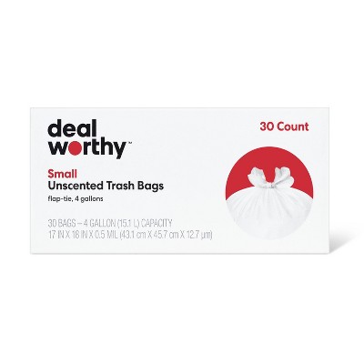 Small Flap Tie Trash Bags - 4gal - 30ct - Dealworthy™