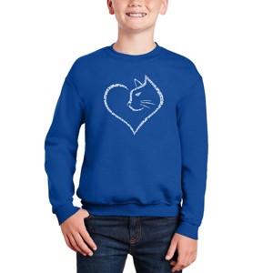 LA Pop Art Cat Heart - Boy's Word Art Crewneck Sweatshirt - 1 of 3