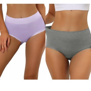 Allegra K Women's Cotton High-Rise Lace Trim Tummy Control Full Coverage Brief 2 Packs - 1 of 4