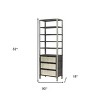 HomeRoots 32" Dark Brown Solid Wood and Mirrored Glass Four Tier Bookcase with Three Drawers - 3 of 4