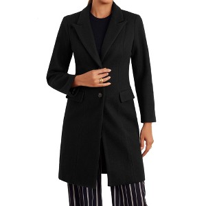 Allegra K Women's Winter Notch Lapel Mid-Long Single-Breasted Overcoat Pea Coats - 1 of 4