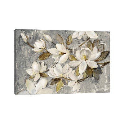 12"x18" Magnolia Simplicity Gray and White Canvas Art