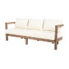 Christopher Knight Home Nicolas 74" Outdoor Slat Design Acacia Wood 3 Seater Sofa with Cushions - 4 of 4