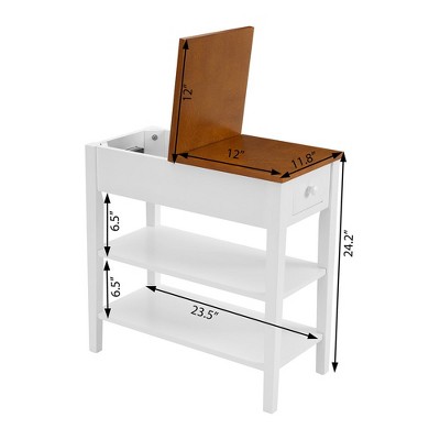 White and Brown MDF Narrow End Table with Charging Station
