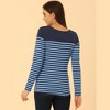 INSPIRE CHIC Women's Color Block Round Neck Long Sleeves Striped Basic T-Shirt - 4 of 4