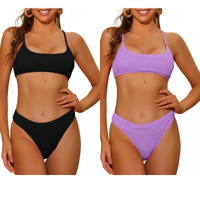 INSPIRE CHIC Women's Ribbed Adjustable Spaghetti Straps Sports Bikini Sets 2 Sets