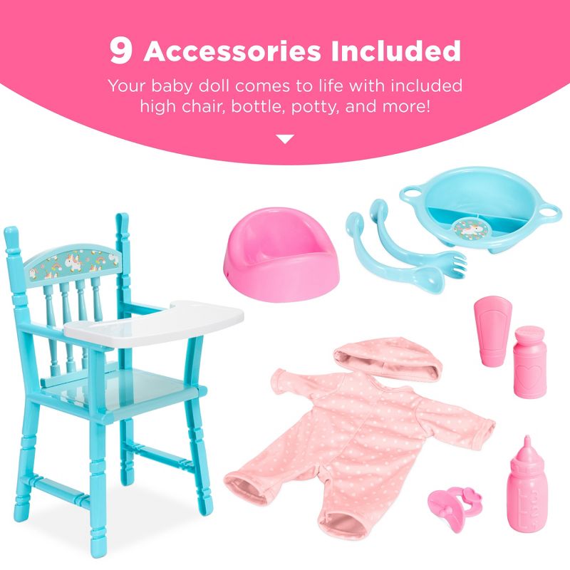 Best Choice Products 12.5in Realistic Baby Doll with Soft Body, Highchair, Potty, Pacifier, Bottle, 9 Accessories, 2 of 8