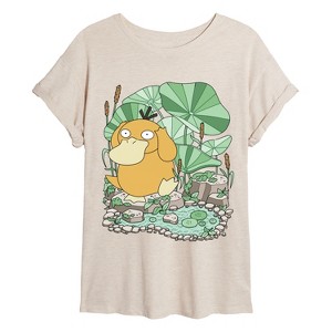 Women's Pokémon Psyduck Pond Oversized Graphic T-Shirt - Birch