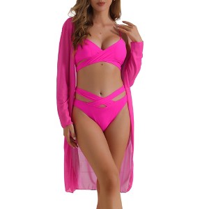 INSPIRE CHIC Women's Cut Out Criss Cross Adjustable Spaghetti Straps Triangle Bottoms Swimwear Bathing Bikini Sets 3 Pieces - 1 of 4