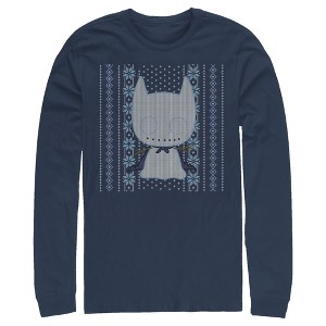 Men's Batman Ugly Christmas Chibi Snow Bat Long Sleeve Shirt - 1 of 3