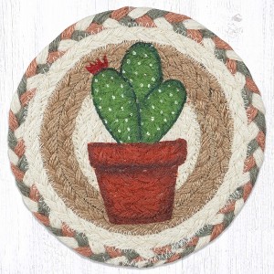 Earth Rugs Cactus Design Round Coaster – Large 7" Braided Jute Farmhouse Drink Mat - 1 of 3