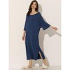 cheibear Women's Soft Three Quarter Sleeve Solid Slit Hem Pajama Dress - 2 of 4