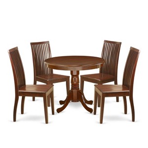 HomeStock 5-Piece Round Mahogany Finish Solid Wood Top Dining table with 4-Chairs - 1 of 4