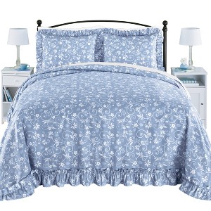 Collections Etc Lightweight Floral Scroll Plissé Bedspread - 1 of 3