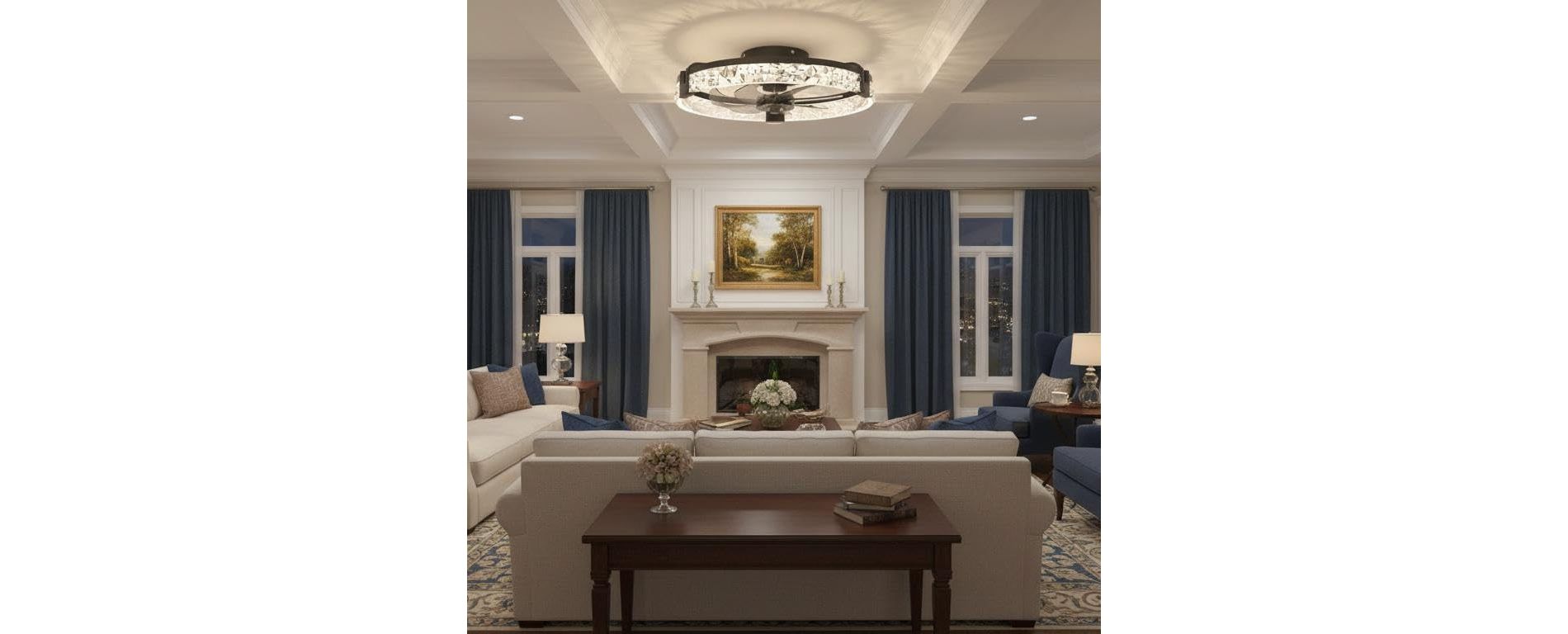 20" Low Profile Ceiling Fan with Light,Flush Mount Ultra-Thin Crystal LED,7-Blade Quiet Reversible Fan