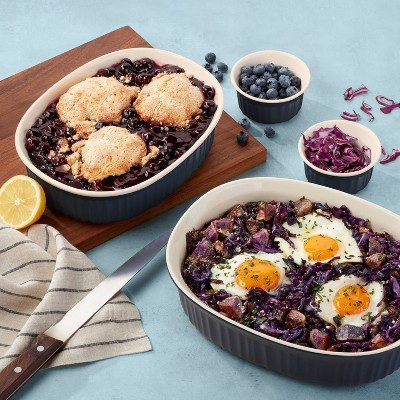 Navy 10-Piece Ridged Ceramic Oval Baker Dish Set