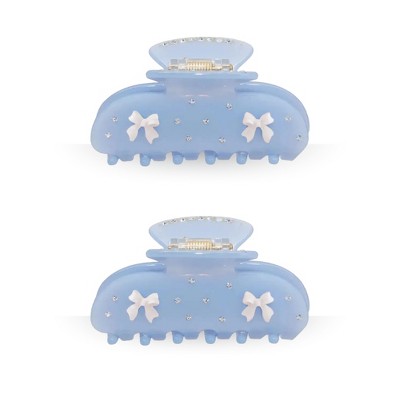 LA Glam Co. Hollywood 3" Claw Clips - All Hair - 2-Pack - Baby Blue Bows