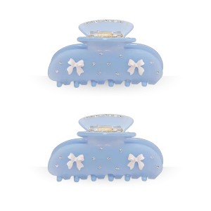 LA Glam Co. Hollywood 3" Claw Clips - All Hair - 2-Pack - Baby Blue Bows - 1 of 1