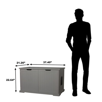 Gray Wooden Cat Washroom Bench with Removable Partition