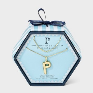 14K Gold Dipped Cubic Zirconia Duo Initial Multi-Strand Necklace - A New Day™ Gold - 1 of 4