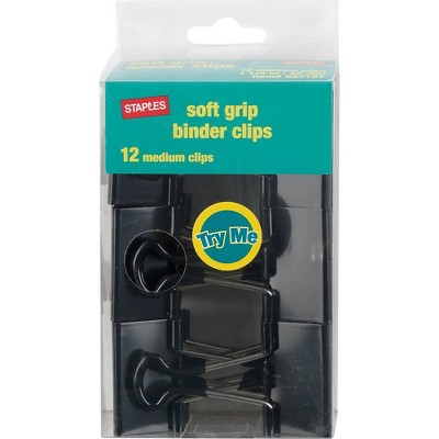 Staples Medium Soft Grip Binder Clips Black 1 1/4" Size with 5/8" Capacity 13727