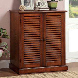 Vynxaria Modern Transitional Shoe Cabinet - Oak Finish, Louver Design Doors, Adjustable Shelves - 1 of 4