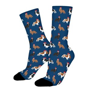 Dsane Charles Spaniel Christmas Navy Women Printed Crew Socks Funny Funky Socks Soft Polyester Novelty Gifts for Artists Men - 1 of 1
