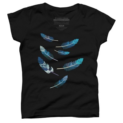 Girl's Design By Humans Blue Feathers By artado T-Shirt
