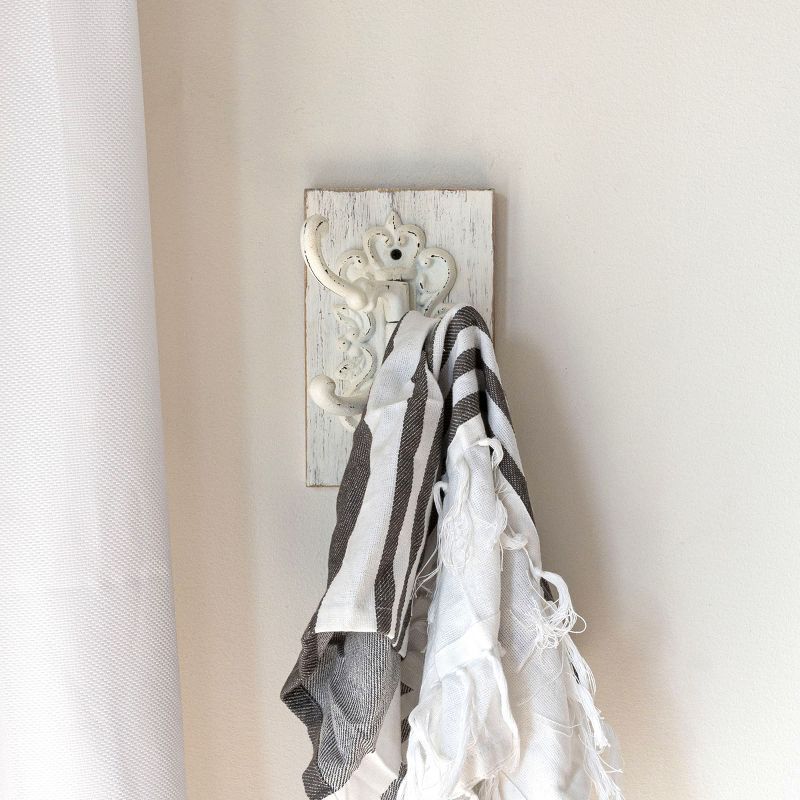3 Hook Wall Hanger White Wood & Cast Iron by Foreside Home & Garden, 2 of 8