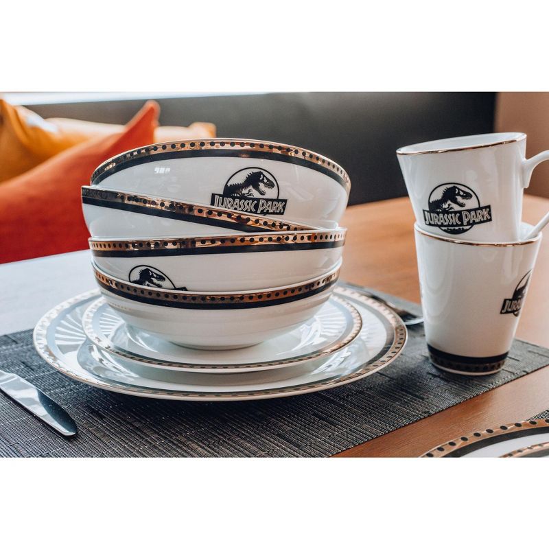 Ukonic Jurassic Park Logo 16-Piece Ceramic Dinnerware Set Replica | Plates, Bowls, Mugs, 5 of 7