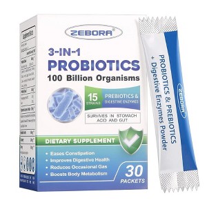 ZEBORA  Probiotics for Women & Men - 100 Billion Plus Digestive Enzymes & Prebiotics, 3-in-1 - 30 packets - 1 of 4