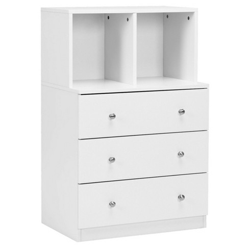 44 Tall Wood Storage Organizer Chest 3-Drawer Dresser w/ 2 Open Shelves  White