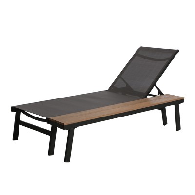 Gray Mesh and Aluminum Outdoor Chaise Lounge with Side Table