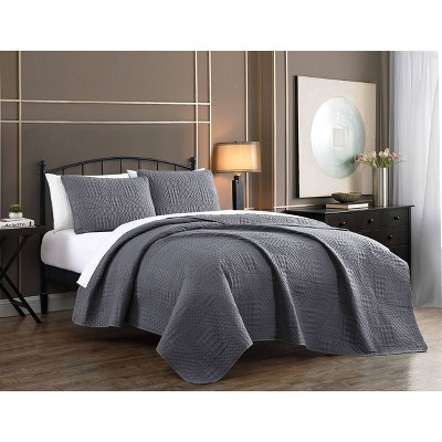 Queen 3pc Yardley Embossed Quilt Set Charcoal - Geneva Home Fashion