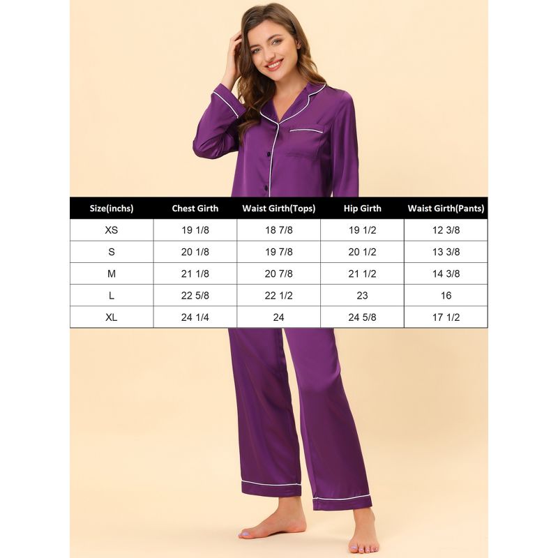 cheibear Women's Satin Button Down Lounge Tops and Pants Pajama Set, 6 of 7