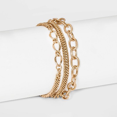 3 Strand Magnetic Worn Gold Chain Beaded Bracelet - Universal Thread™ Gold