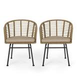 Randy 2pk Outdoor Wicker Chairs with Cushions - Light Brown/Beige - Christopher Knight Home