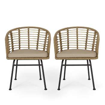Randy 2pk Outdoor Wicker Chairs with Cushions - Light Brown/Beige - Christopher Knight Home