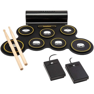 Ivation Portable Electronic Drum Pad - Digital Roll-Up Touch Sensitive Drum Practice Kit - 7 Labeled Pads 2 Foot Pedals Kids Children Beginners (with Speaker and Built in Rechargeable Battery)